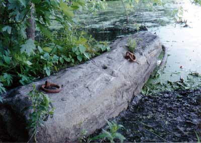 Anchor stone for the floating towpath at the North Billerica Mill Pond