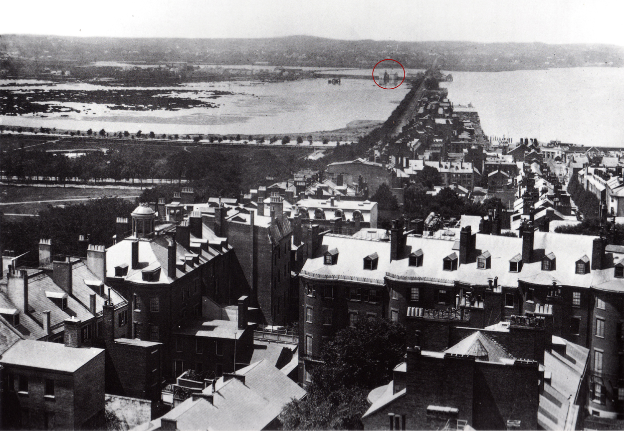 Photograph 1858 of dam and cross dam of the Back Bay - Seaholes. Gaining Ground.