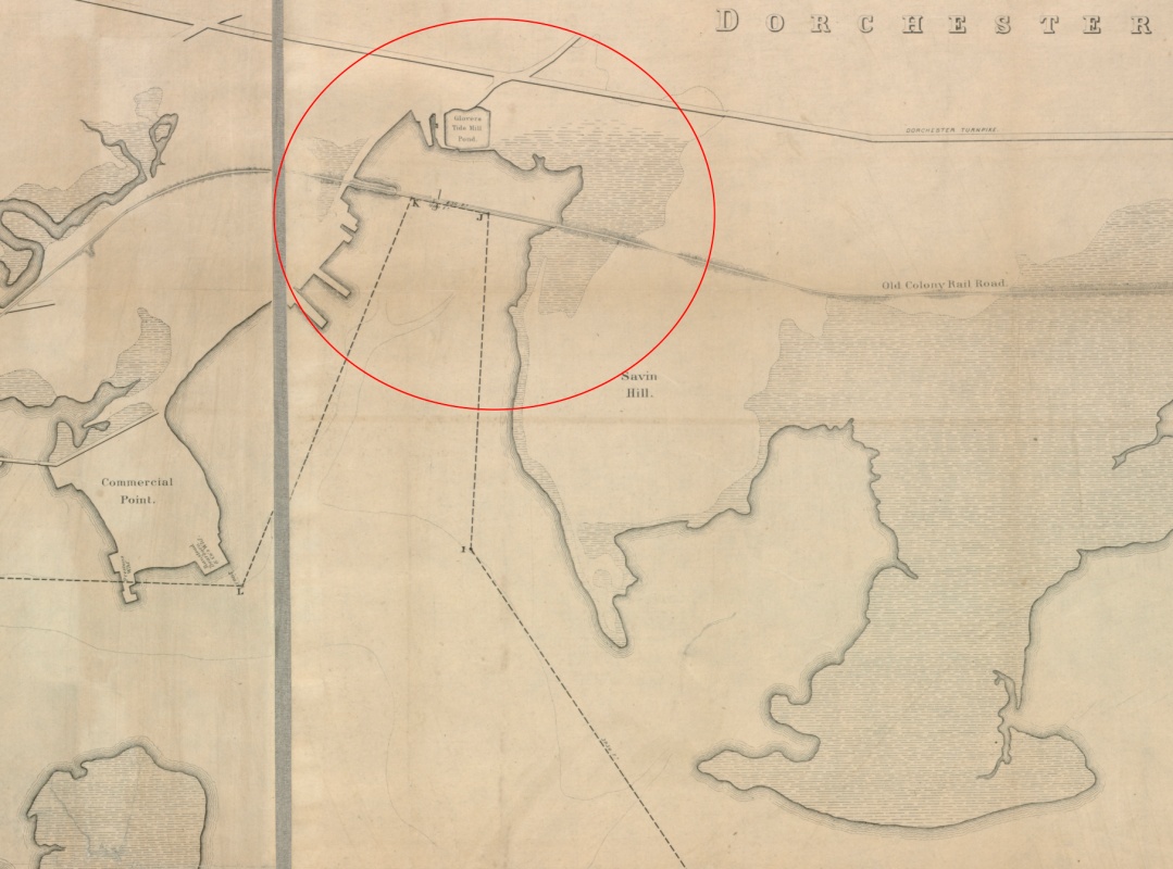 Detail from Bradley, W. H. Plan of Neponset River and Part of Dorchester Bay Showing the Harbor Lines. (Boston, 1854)