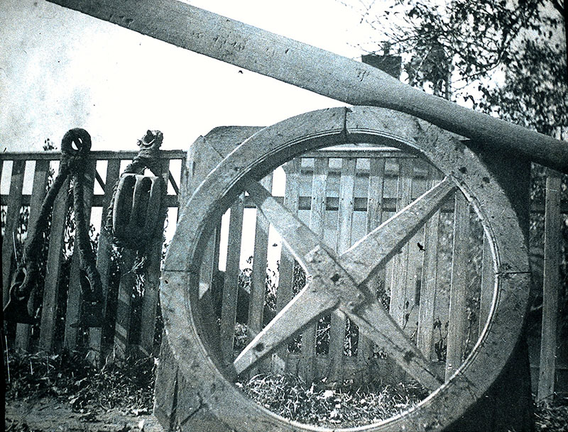 Figure 1: Part of Stern Wheel of Steamboat Merrimack, old steering gear and tackle [sic]