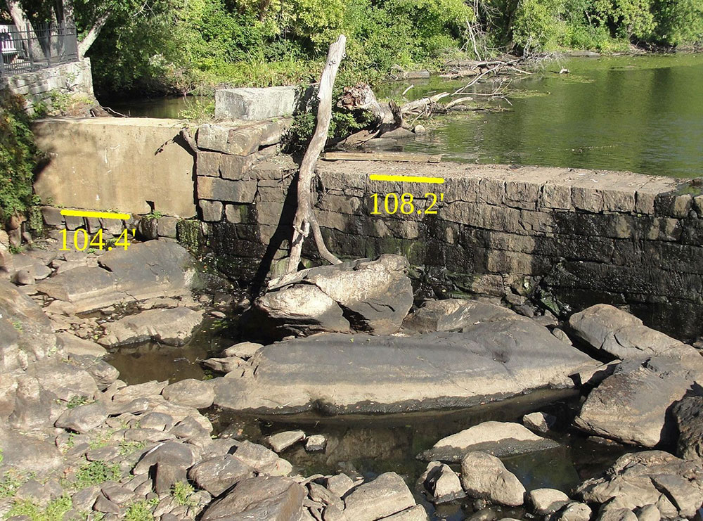 Levels of existing fishway